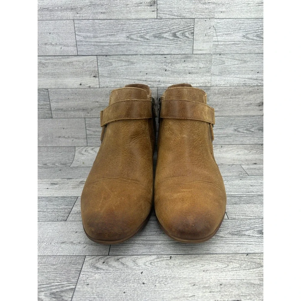 Clarks Artisan Women Tan‎ Leather Ankle Boots Buckle Strap Side Zip Size 10M